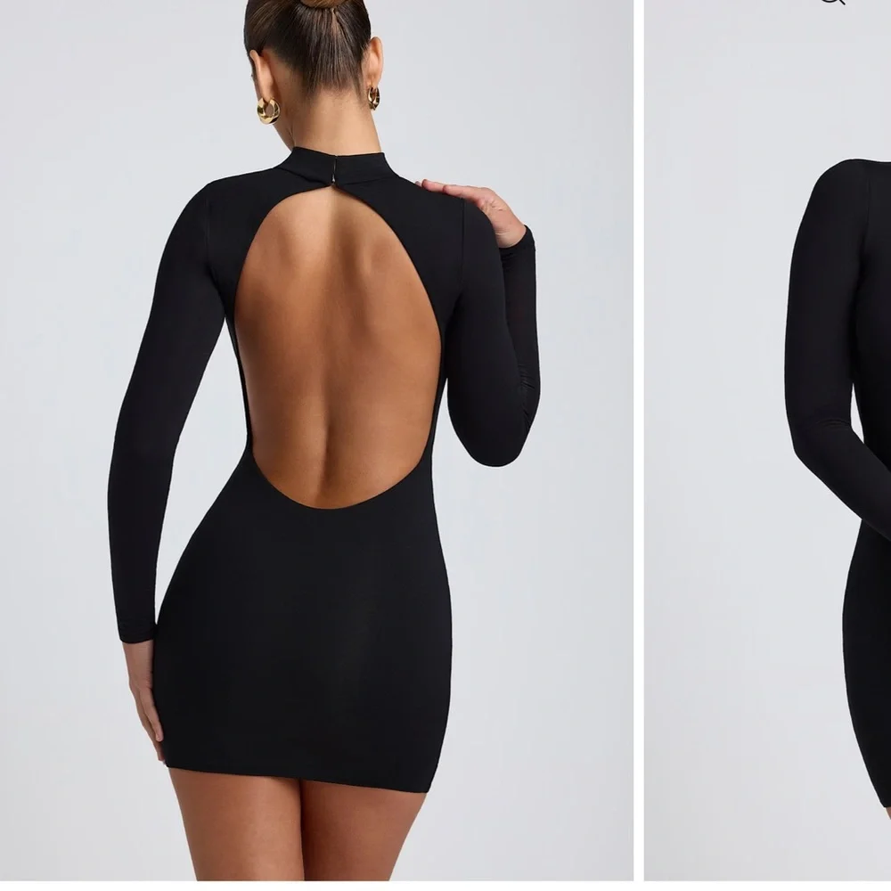 Oh Polly Yara Open back Long Sleeve black dress - Picture 2 of 8